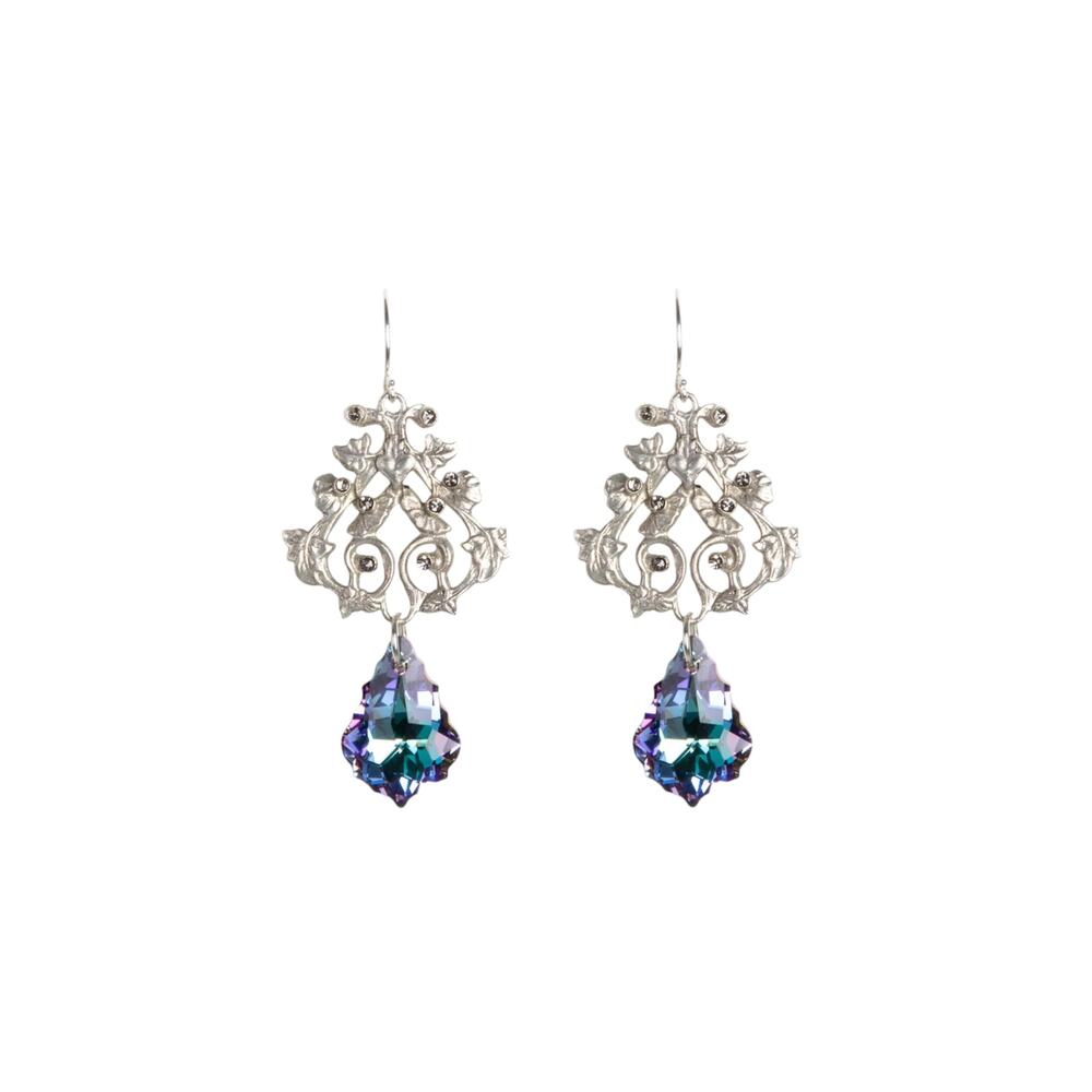 VIRGINS SAINTS & ANGELS VSA Vine Earrings with Cross in Silver & Vitrail Light